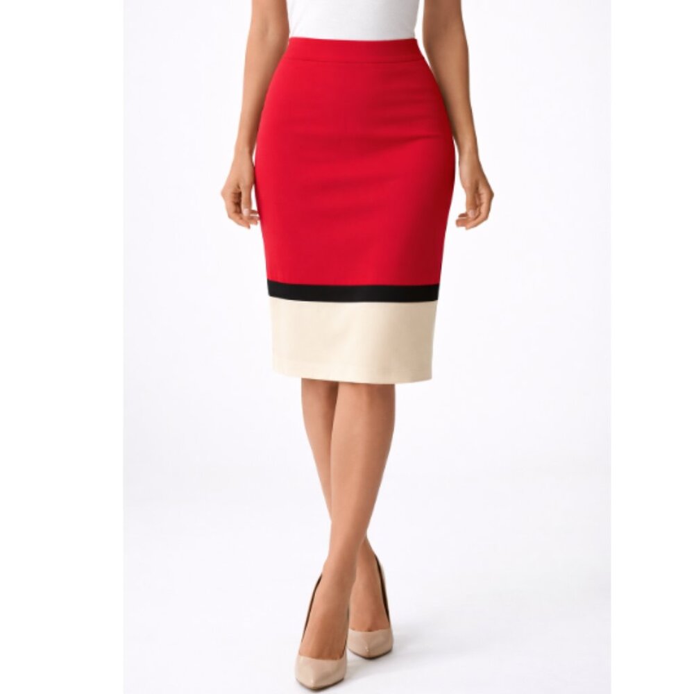 NWT Laura Petite Colorblock Red, Cream, and Black Pencil Skirt